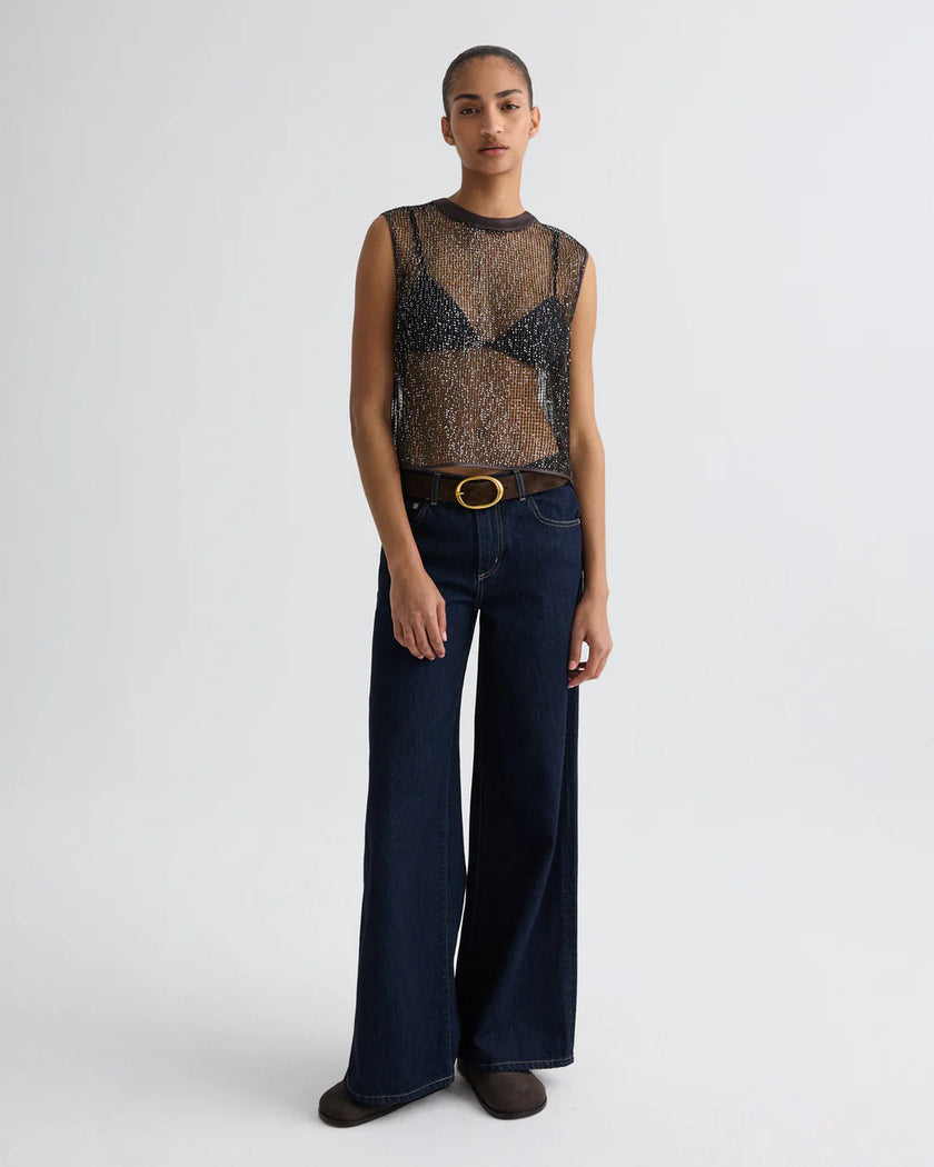 SHORT MUSCLE TANK IN MINI SEQUIN NETTING