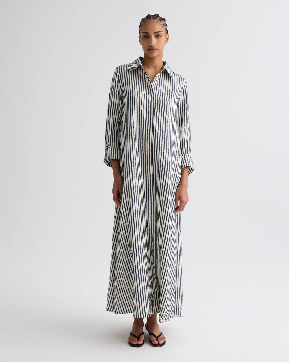 JENNYS GOWN IN CLEAR SEQUIN ON STRIPE