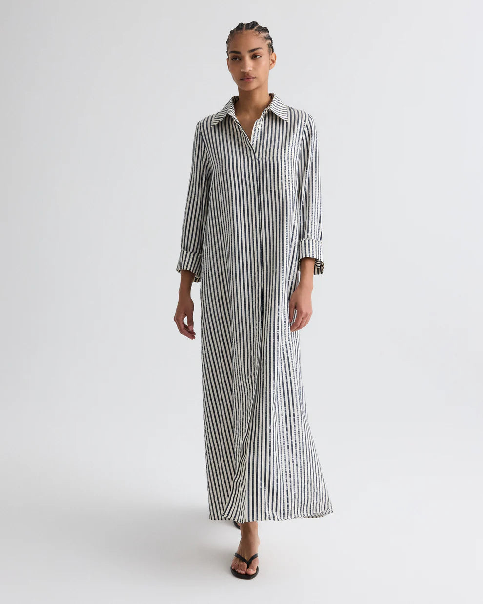 JENNYS GOWN IN CLEAR SEQUIN ON STRIPE