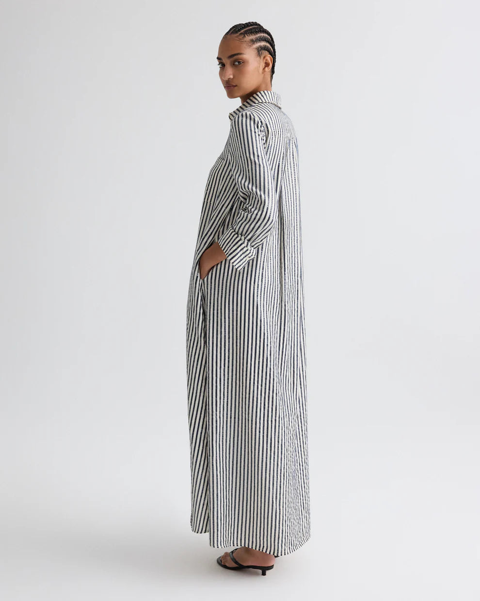 JENNYS GOWN IN CLEAR SEQUIN ON STRIPE