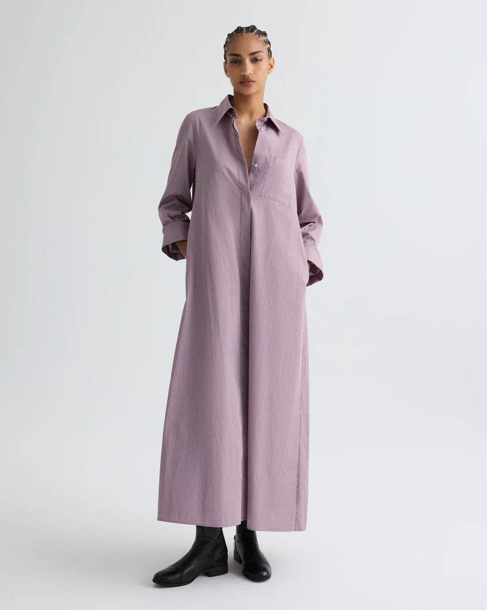 JENNYS GOWN IN FRAMED MICRO STRIPED SHIRTING