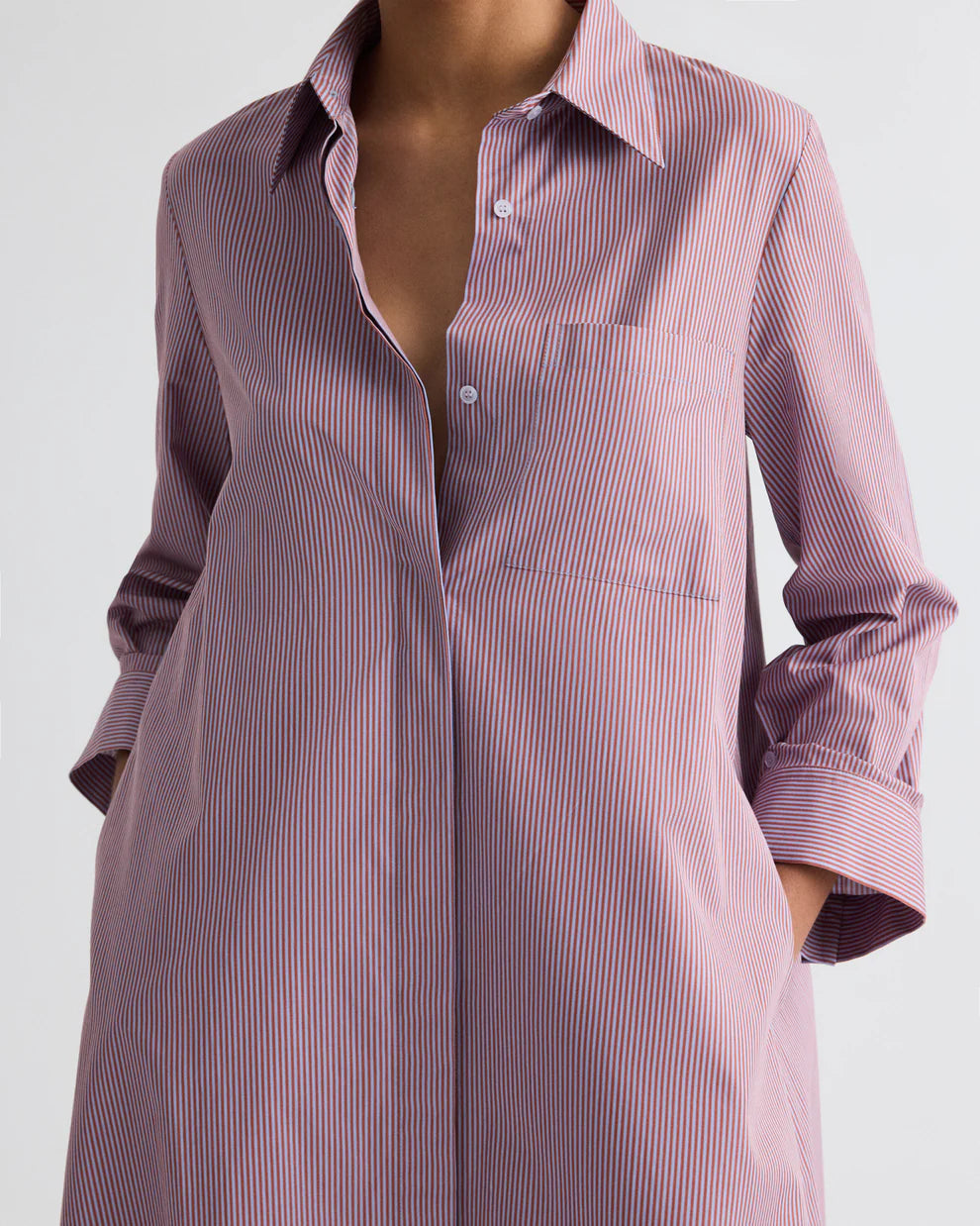 JENNYS GOWN IN FRAMED MICRO STRIPED SHIRTING