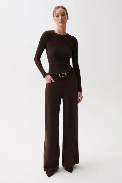 JADYN CORDUROY MID RISE PALAZZO JEAN IN MOCHA