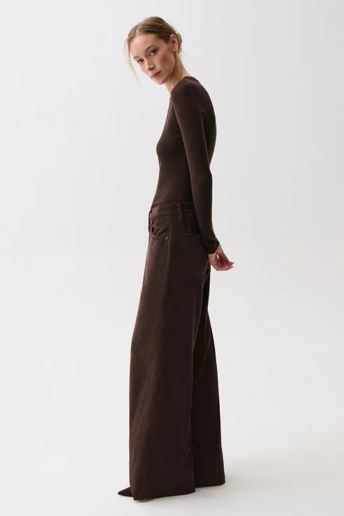 JADYN CORDUROY MID RISE PALAZZO JEAN IN MOCHA