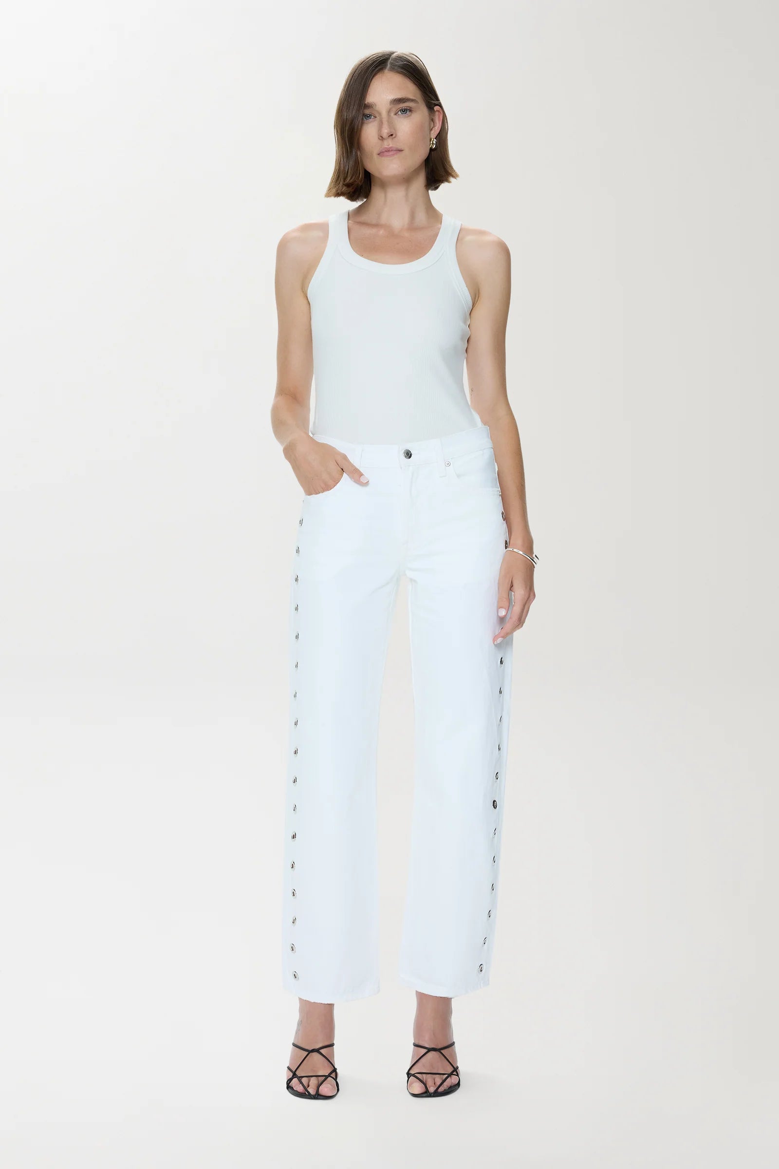LEXI MID RISE BOWED STRIGHT JEAN IN VIVID WHITE