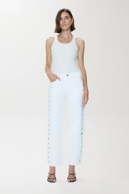 LEXI MID RISE BOWED STRIGHT JEAN IN VIVID WHITE
