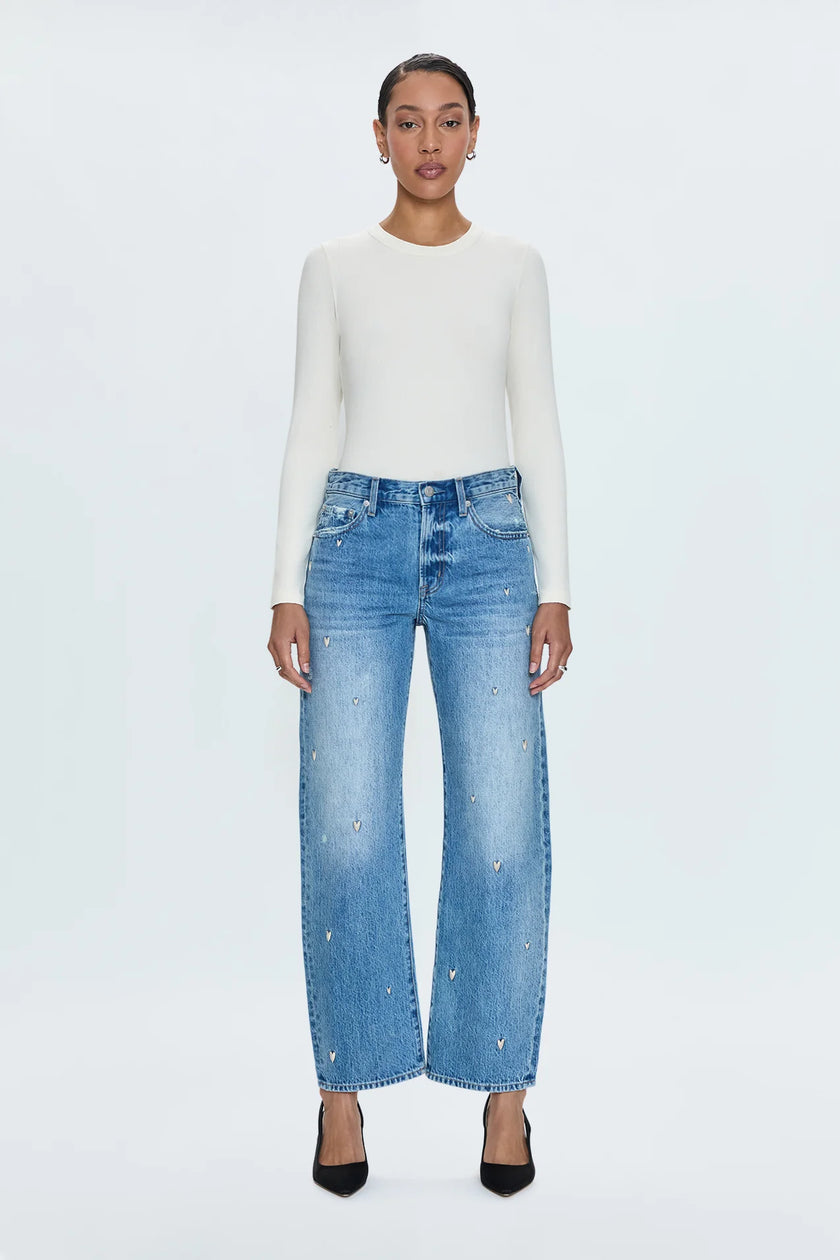 LEXI MID RISE BOWED STRAIGHT JEAN