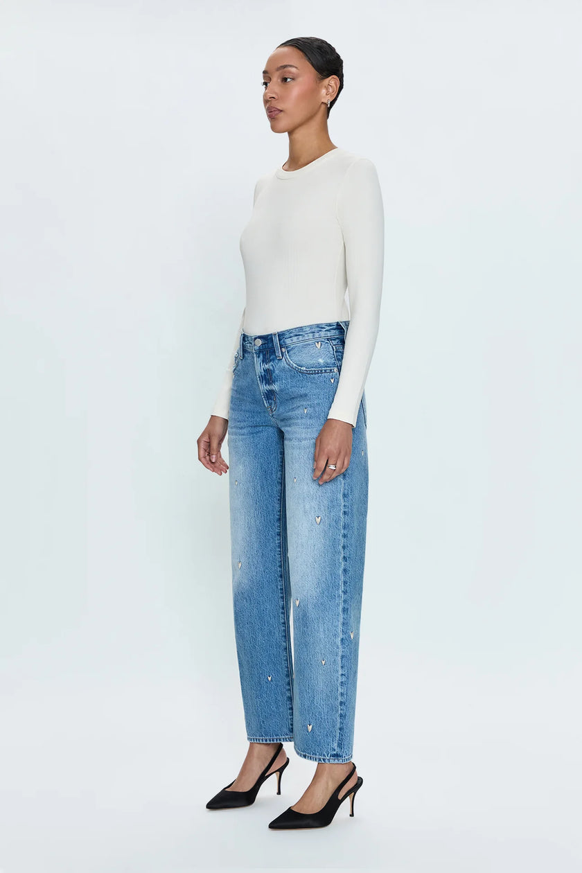 LEXI MID RISE BOWED STRAIGHT JEAN