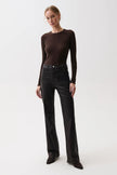 EVIE HIGH RISE SLIM BOOT CUT IN COATED MOCHA