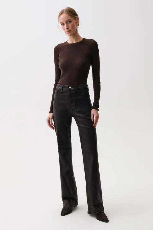 EVIE HIGH RISE SLIM BOOT CUT IN COATED MOCHA