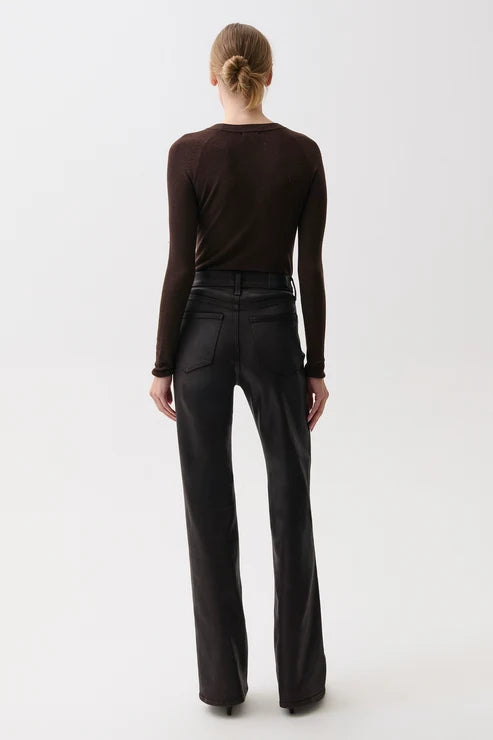 EVIE HIGH RISE SLIM BOOT CUT IN COATED MOCHA