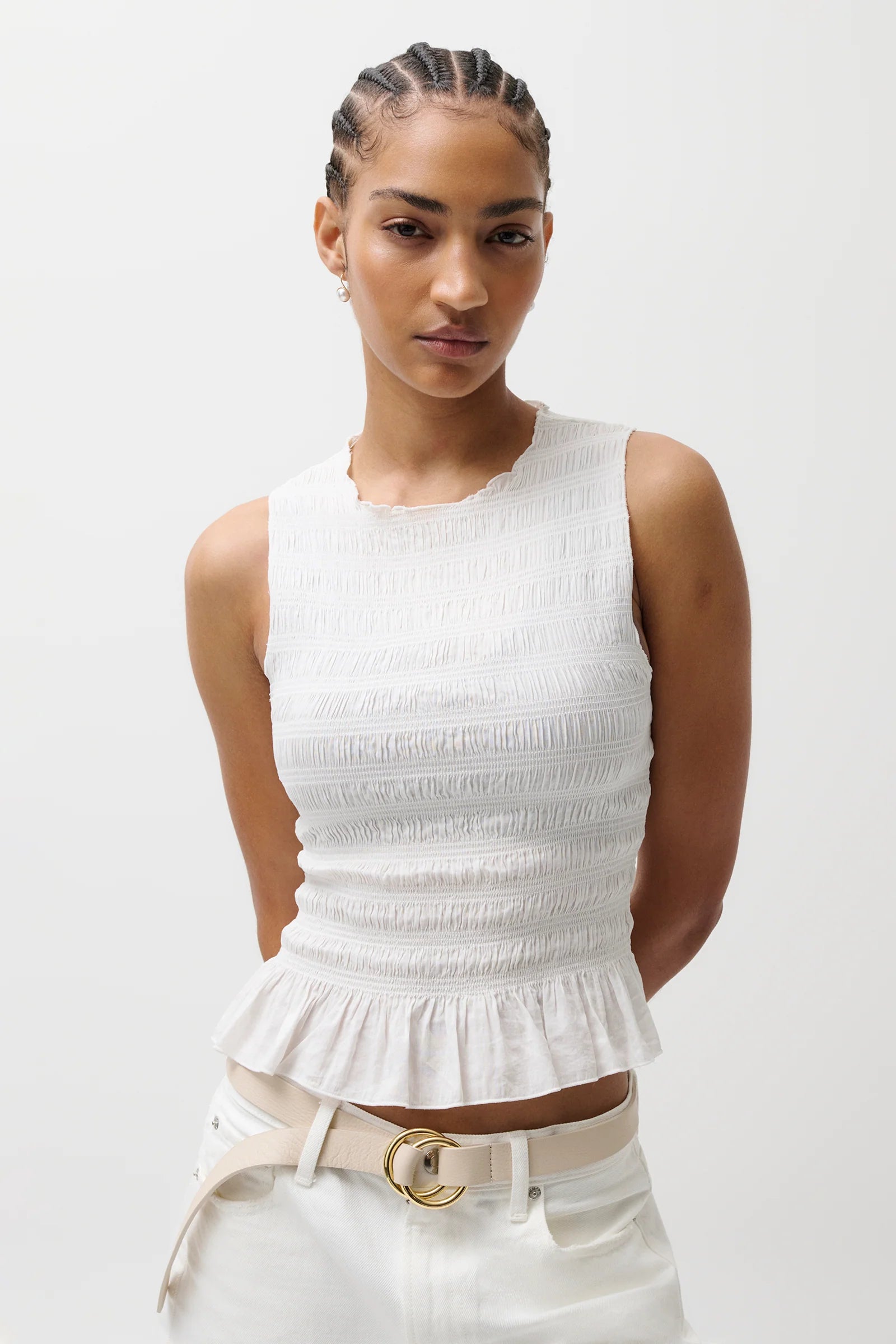 PHOEBE SMOCKED TANK IN LE BLANC
