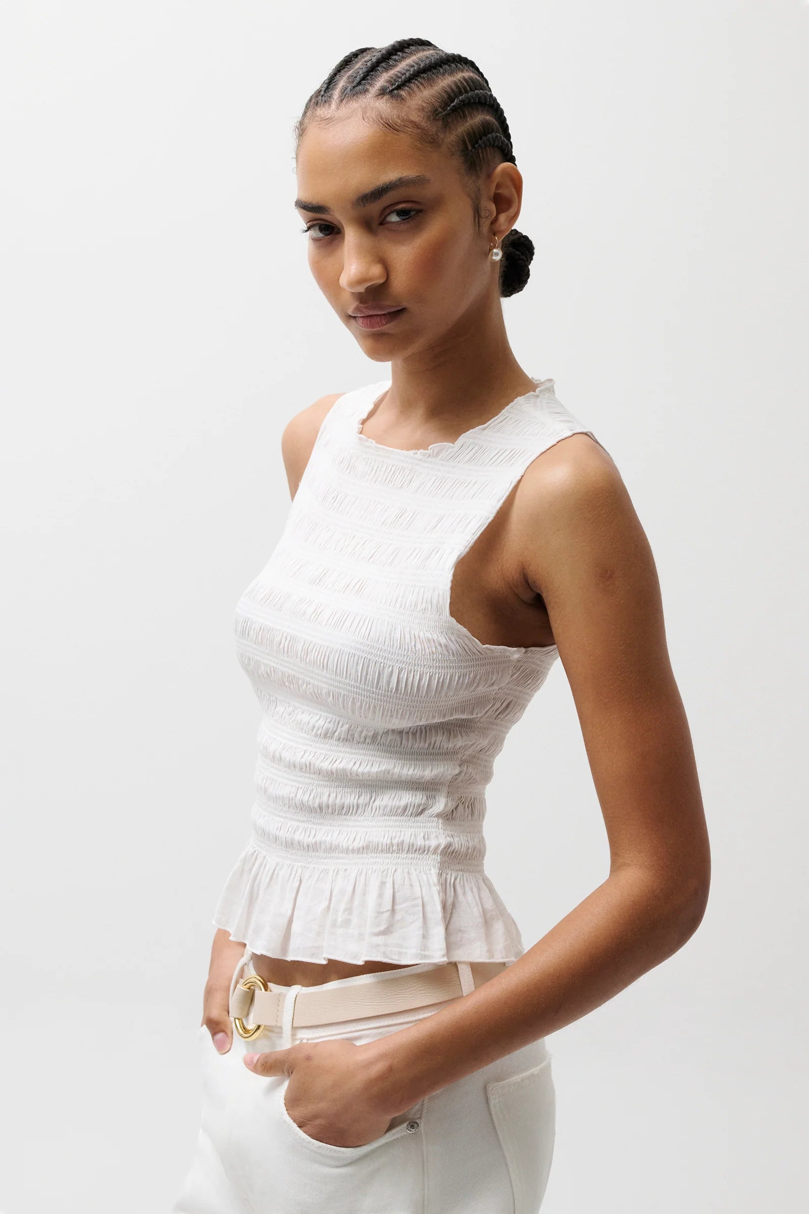 PHOEBE SMOCKED TANK IN LE BLANC