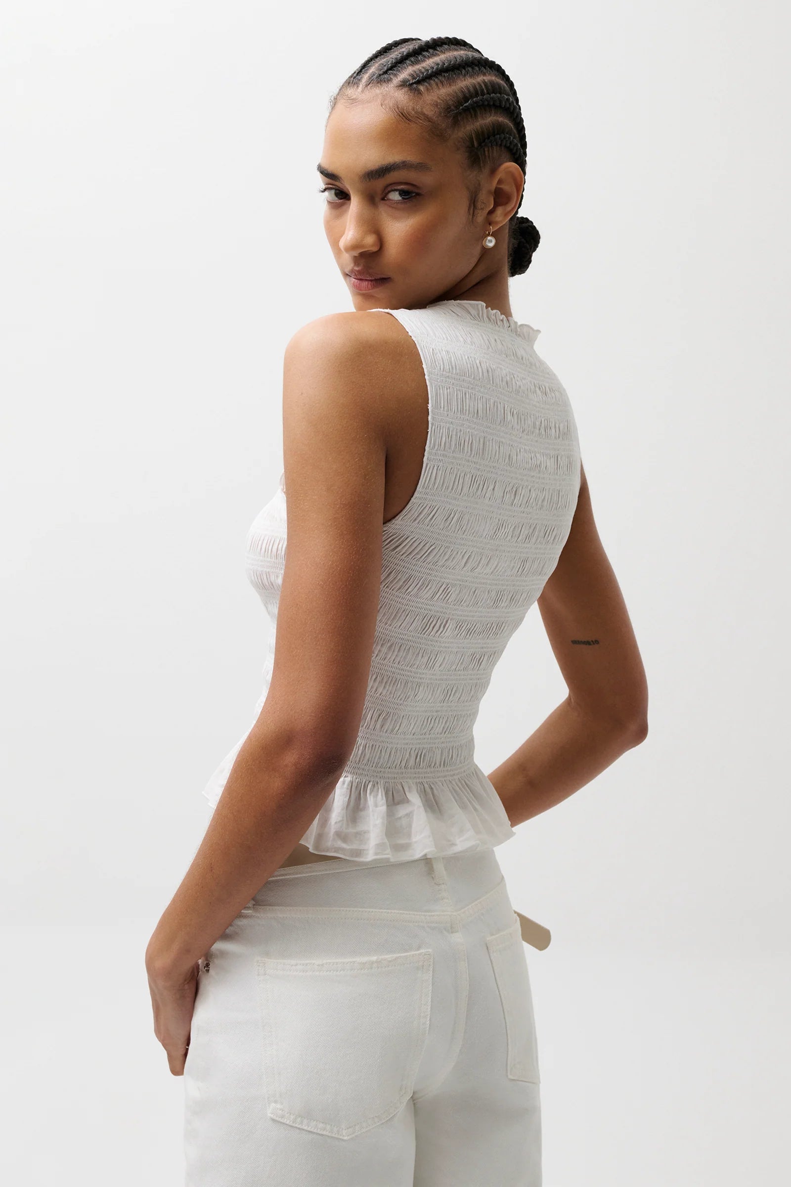 PHOEBE SMOCKED TANK IN LE BLANC