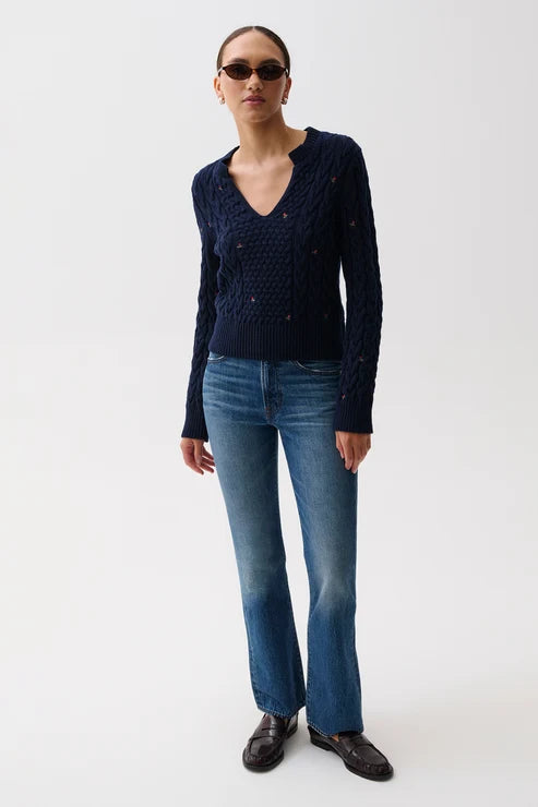 SHANA CABLE EMBROIDERED SWEATER IN SOFT NIGHT