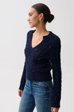 SHANA CABLE EMBROIDERED SWEATER IN SOFT NIGHT