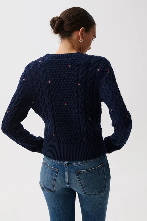 SHANA CABLE EMBROIDERED SWEATER IN SOFT NIGHT