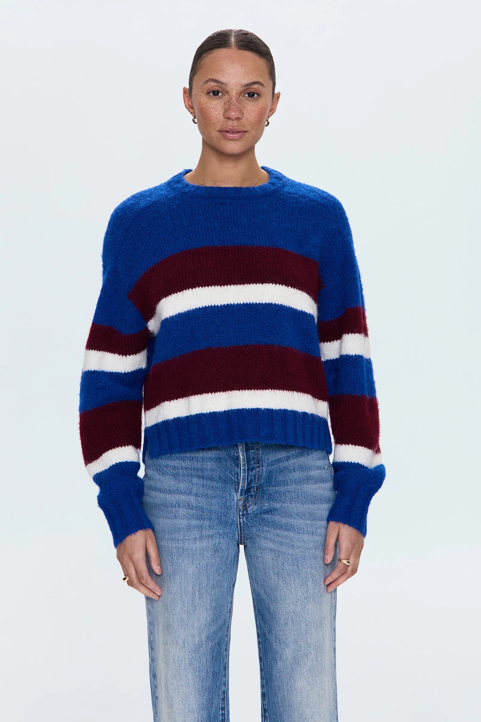 ADINA SWEATER IN AZURE CLARET STRIPE