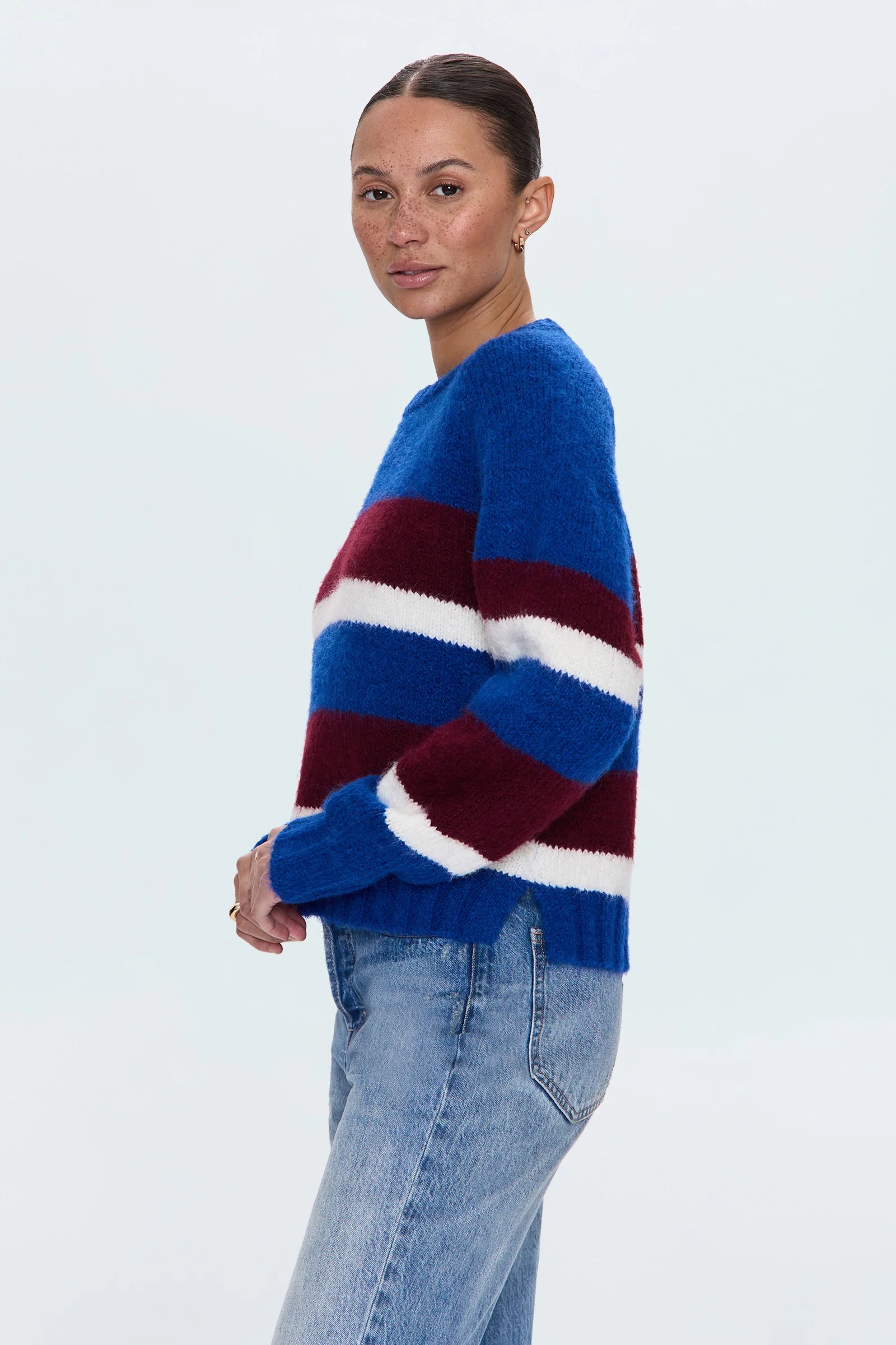 ADINA SWEATER IN AZURE CLARET STRIPE