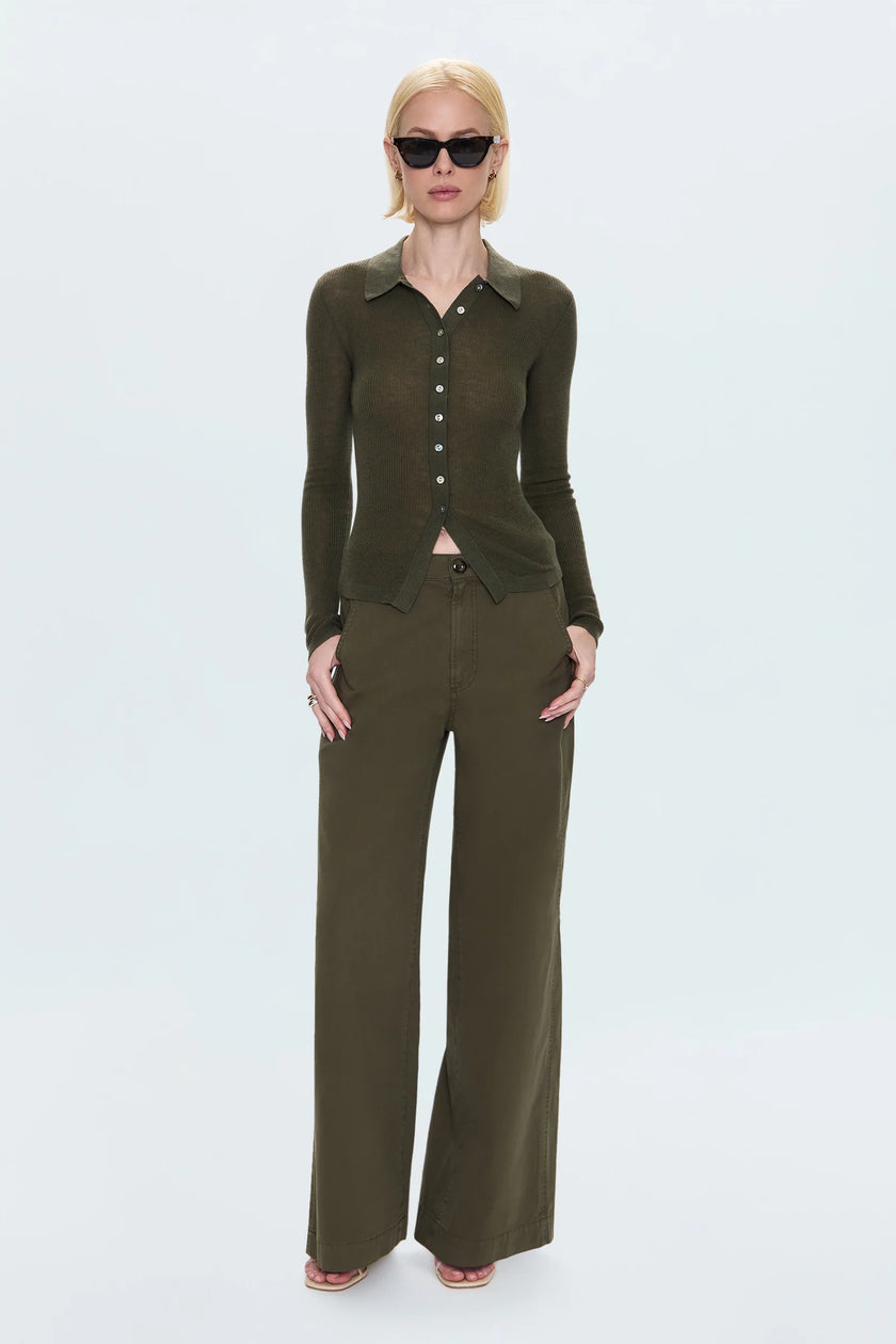 KOREY FITTED RIB CARDIGAN IN SEQUOIA