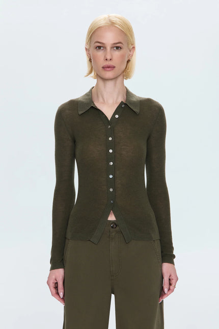 KOREY FITTED RIB CARDIGAN IN SEQUOIA