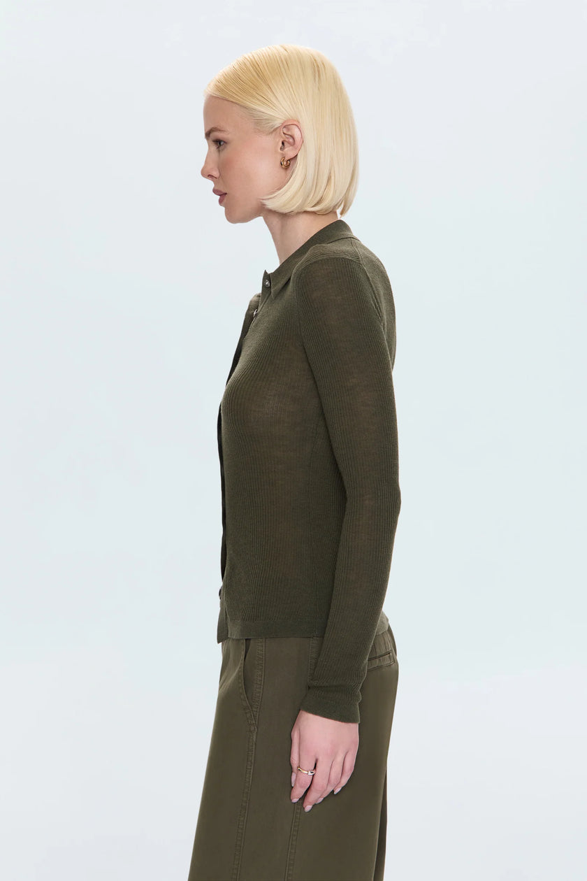 KOREY FITTED RIB CARDIGAN IN SEQUOIA