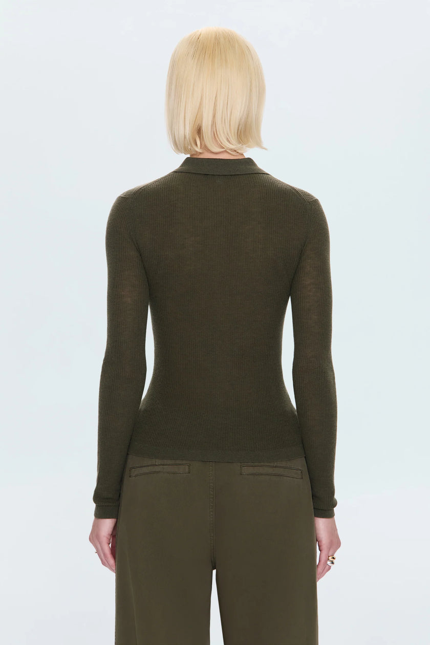 KOREY FITTED RIB CARDIGAN IN SEQUOIA