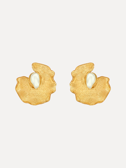 PEARL LILY PAD CLIP ON EARRINGS