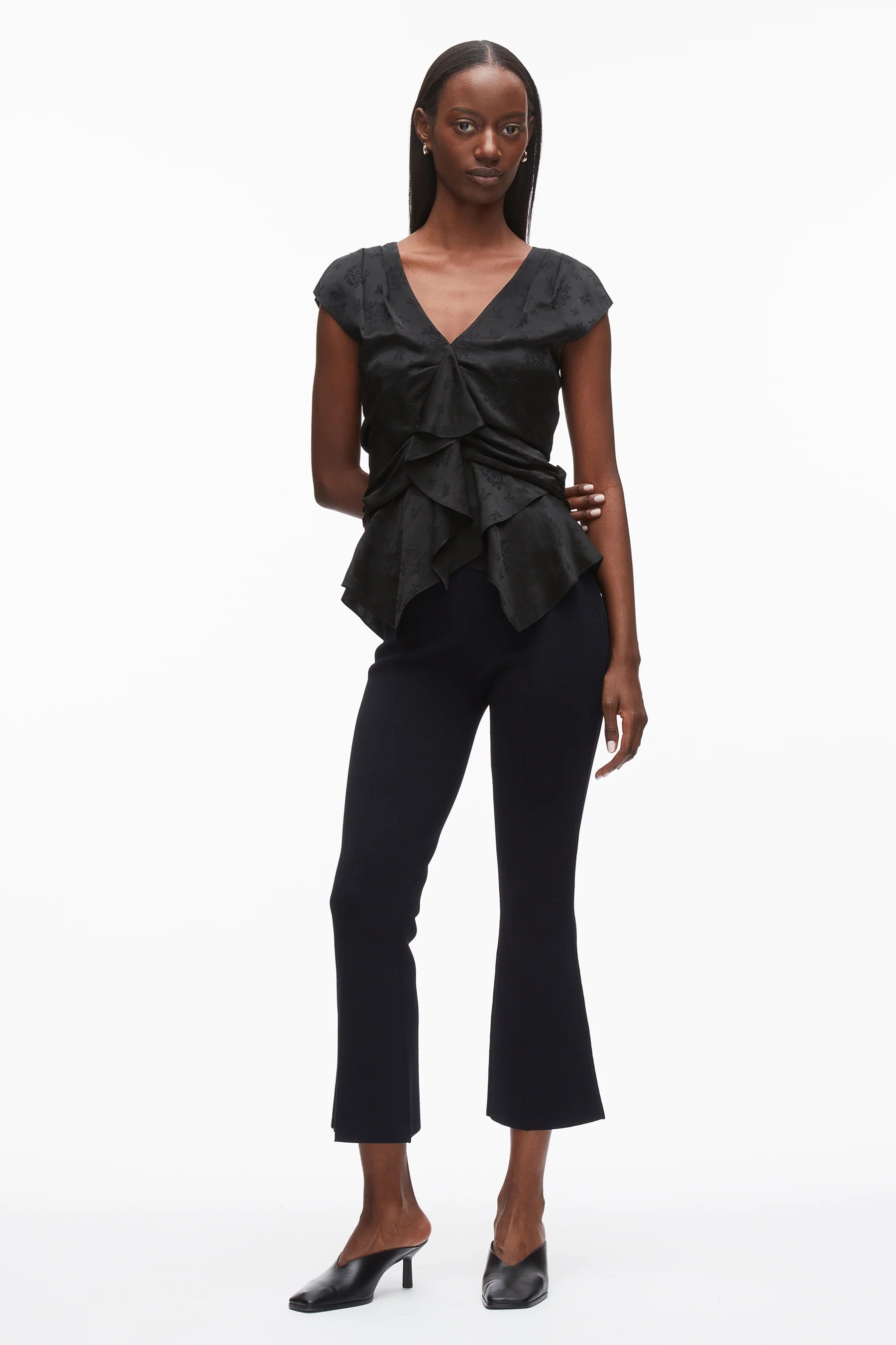 FLORAL JACQUARD DRAPED HANDKERCHIEF TOP
