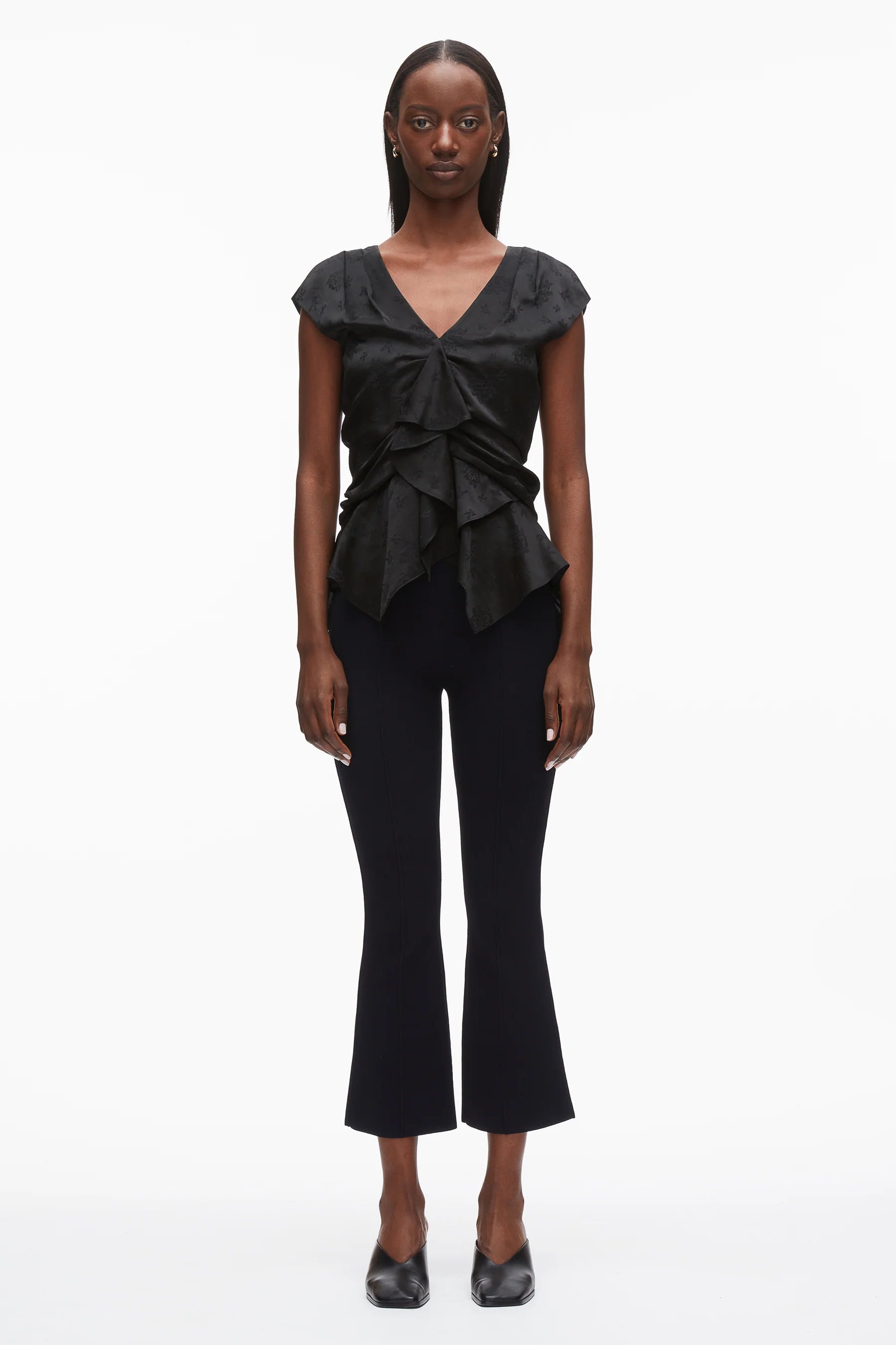 FLORAL JACQUARD DRAPED HANDKERCHIEF TOP