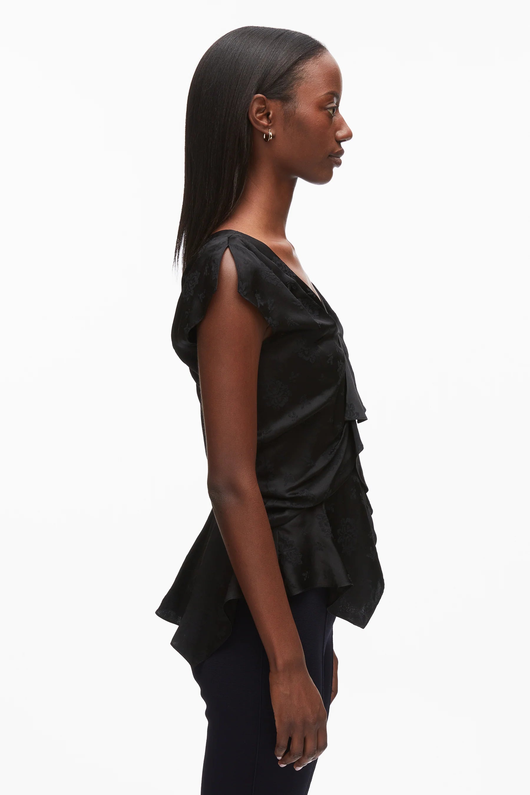 FLORAL JACQUARD DRAPED HANDKERCHIEF TOP