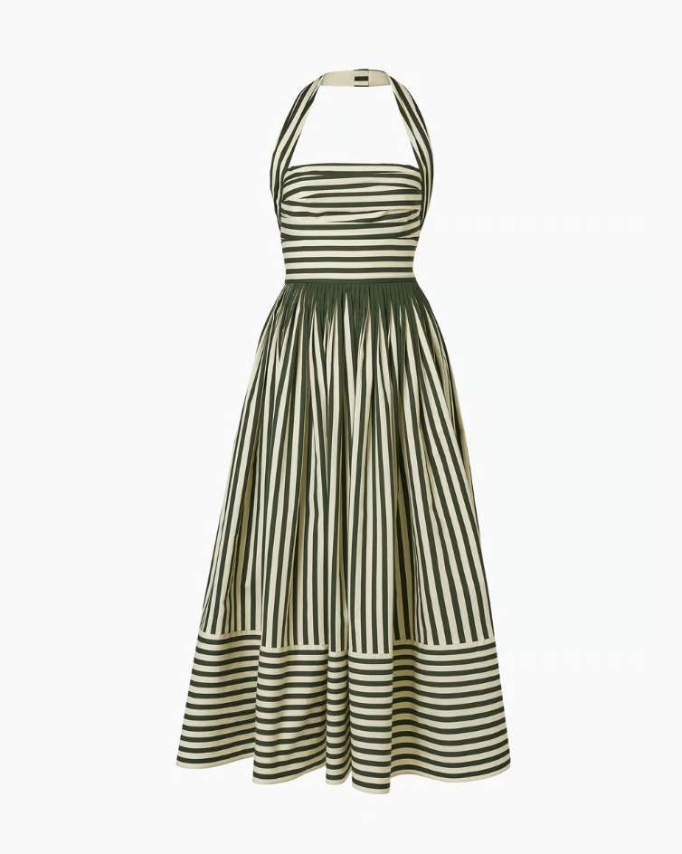 STRIPED HALTERNECK MIDI DRESS