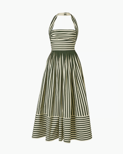 STRIPED HALTERNECK MIDI DRESS