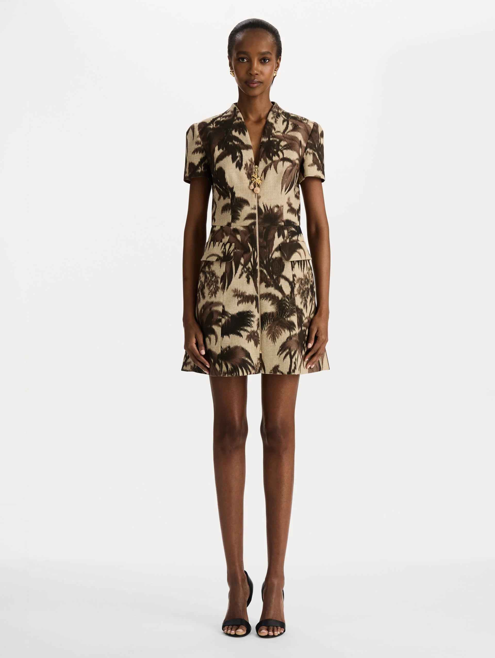 CHINE PALM LEAVES TWEED DRESS