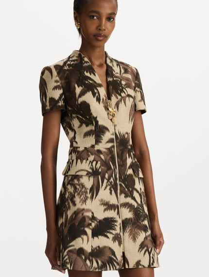 CHINE PALM LEAVES TWEED DRESS