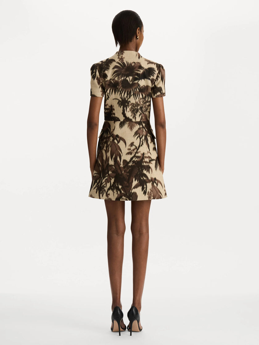 CHINE PALM LEAVES TWEED DRESS