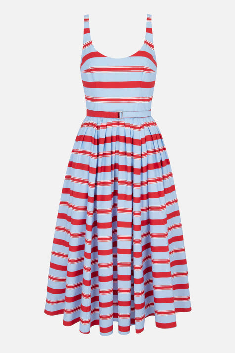 EGLANTINE DRESS IN BLUE AND RED STRIPED COTTON POPCLAN