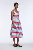 EGLANTINE DRESS IN BLUE AND RED STRIPED COTTON POPCLAN
