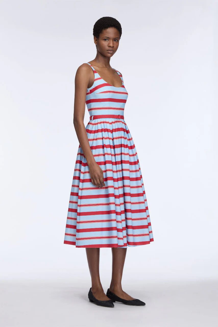 EGLANTINE DRESS IN BLUE AND RED STRIPED COTTON POPCLAN