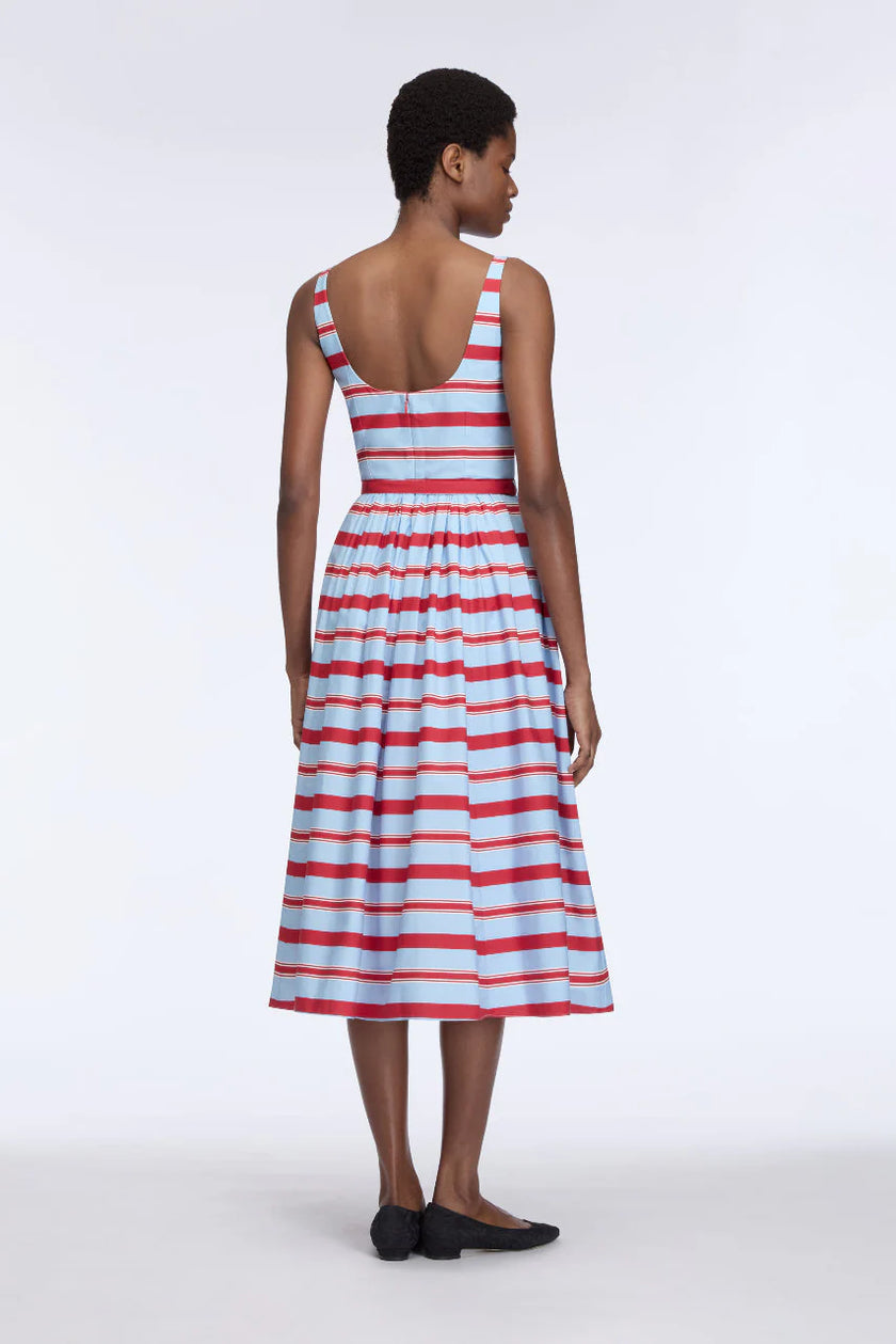 EGLANTINE DRESS IN BLUE AND RED STRIPED COTTON POPCLAN