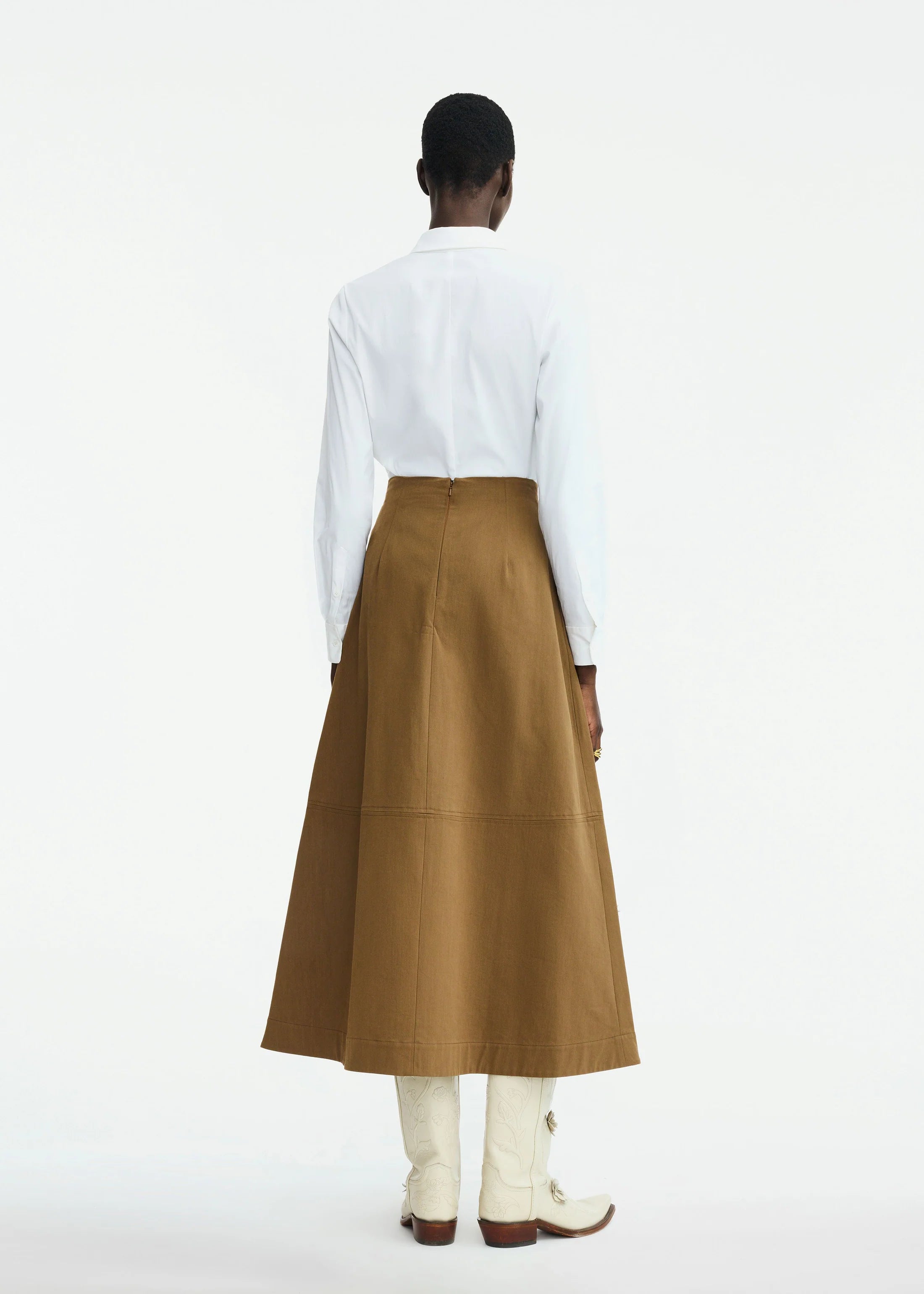 LEATHER FLORAL EMBROIDERED RUSTIC STRETCH COTTON SKIRT