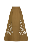 LEATHER FLORAL EMBROIDERED RUSTIC STRETCH COTTON SKIRT