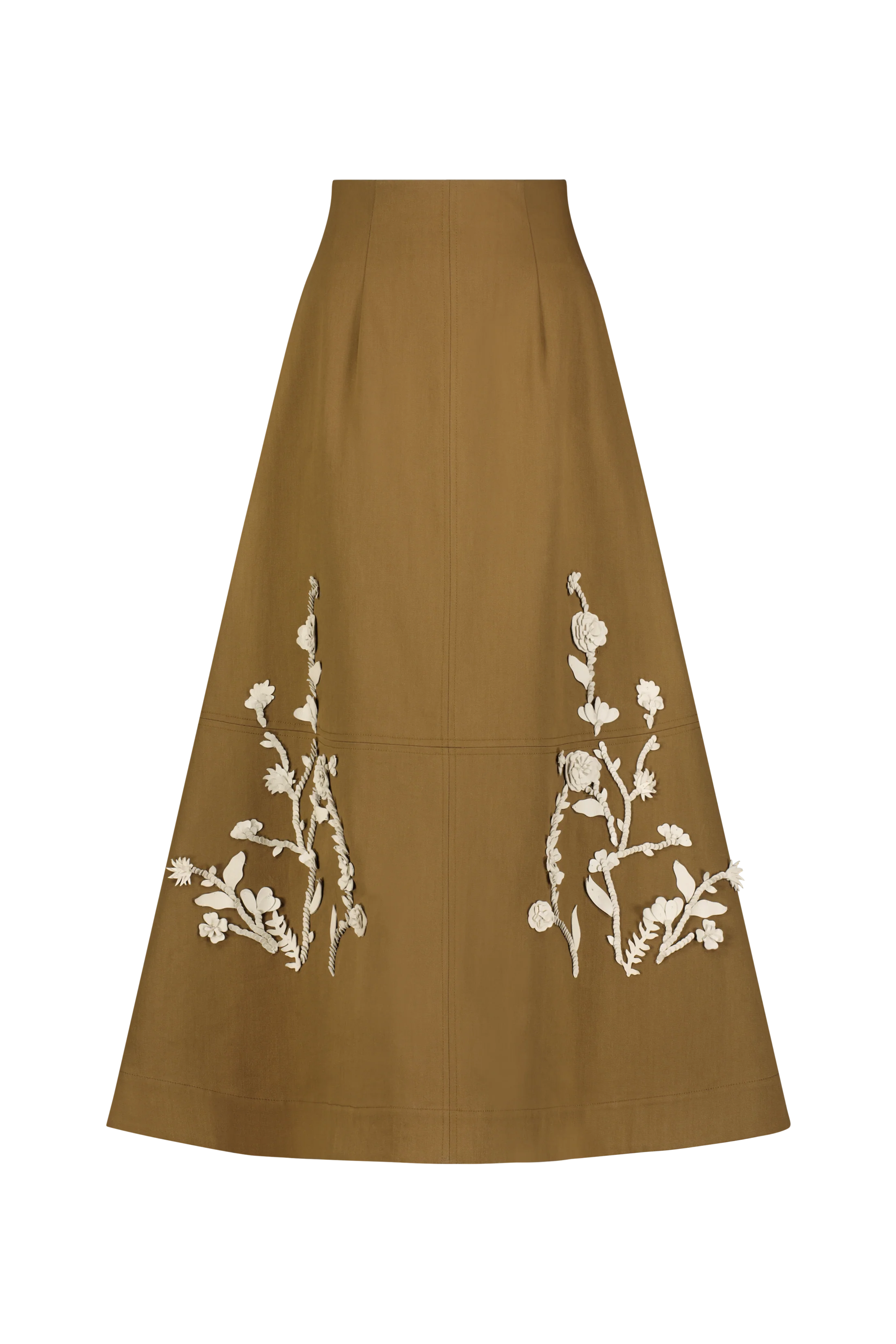 LEATHER FLORAL EMBROIDERED RUSTIC STRETCH COTTON SKIRT