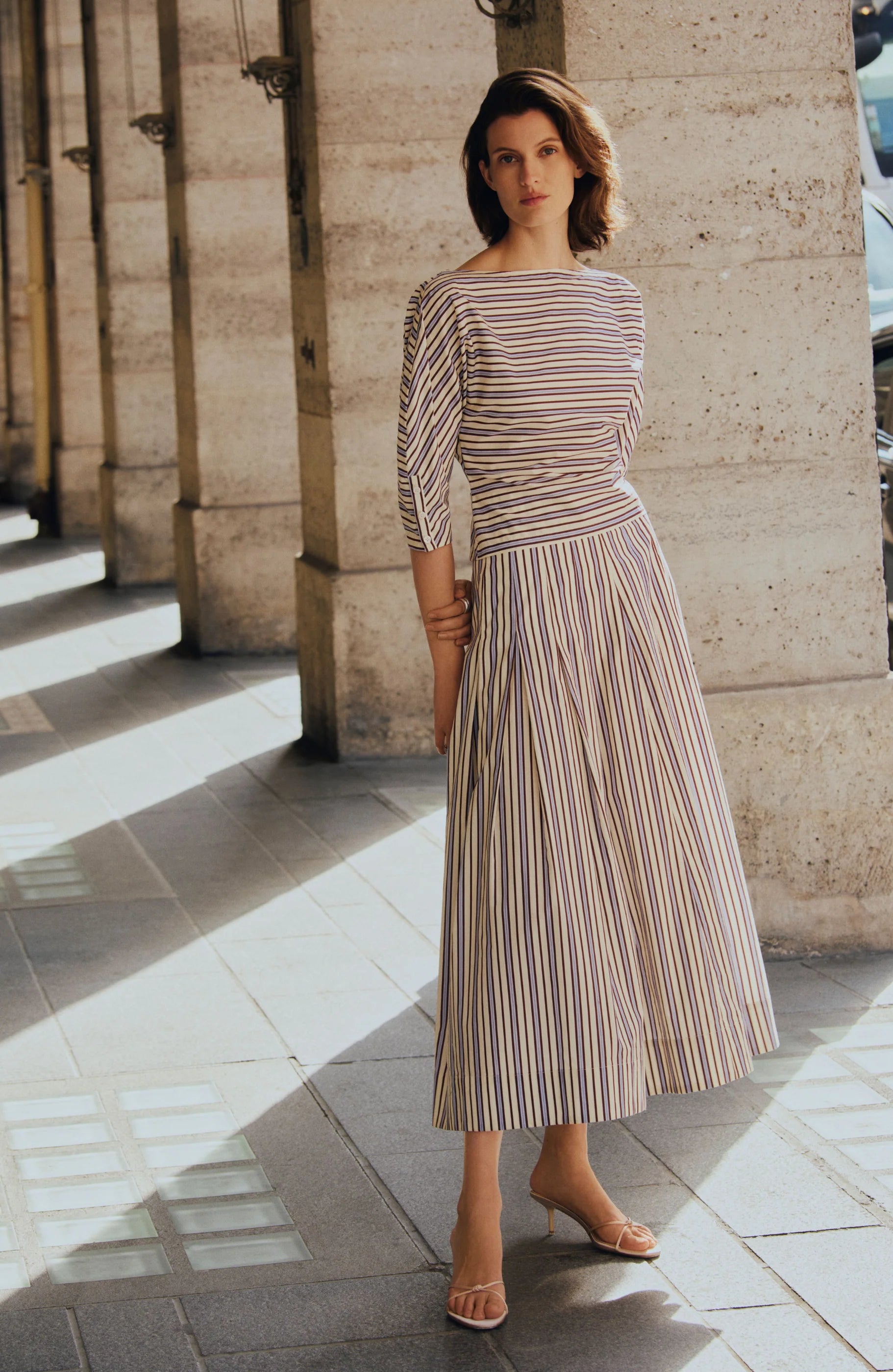 STRIPED COTTON DOLMAN SLEEVE TOP