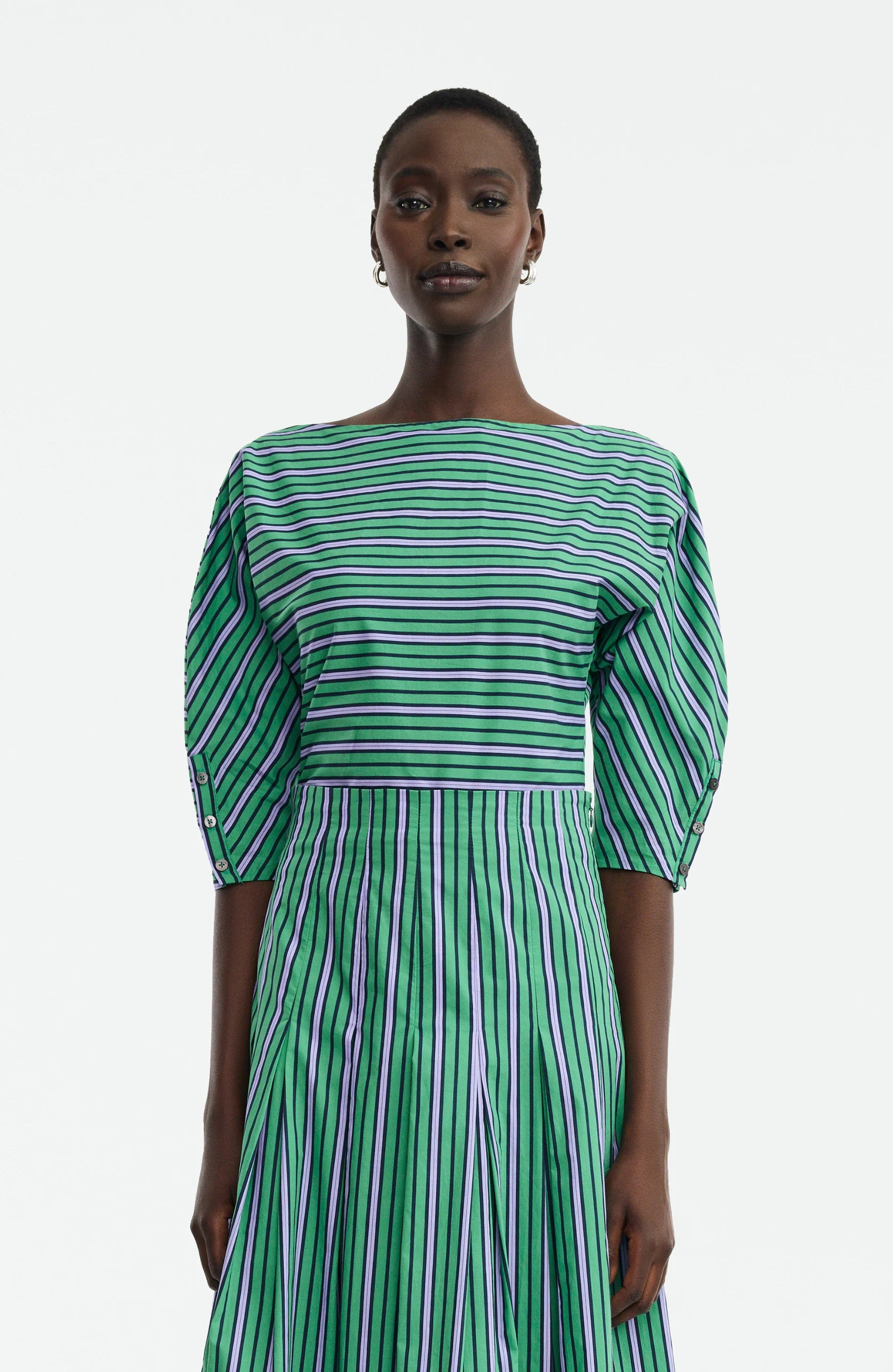 STRIPED COTTON DOLMAN SLEEVE TOP
