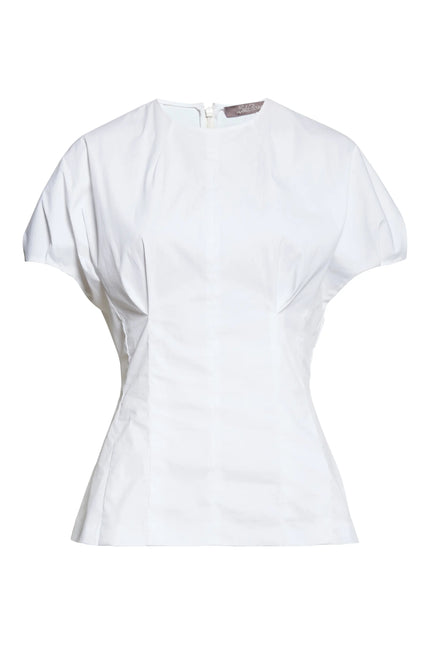 COTTON POPLIN BUBBLE SLEEVE TOP