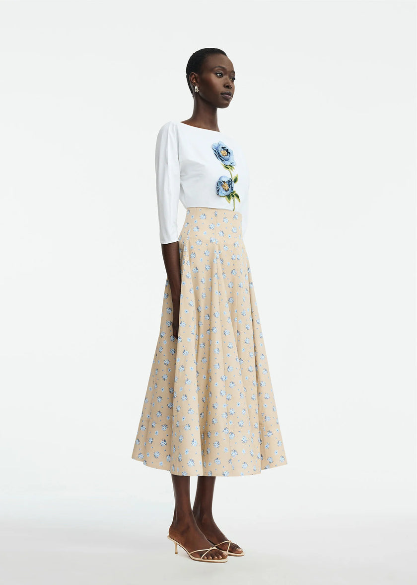 3D PEONY EMBROIDERED COTTON POPLIN TOP