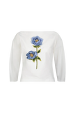3D PEONY EMBROIDERED COTTON POPLIN TOP