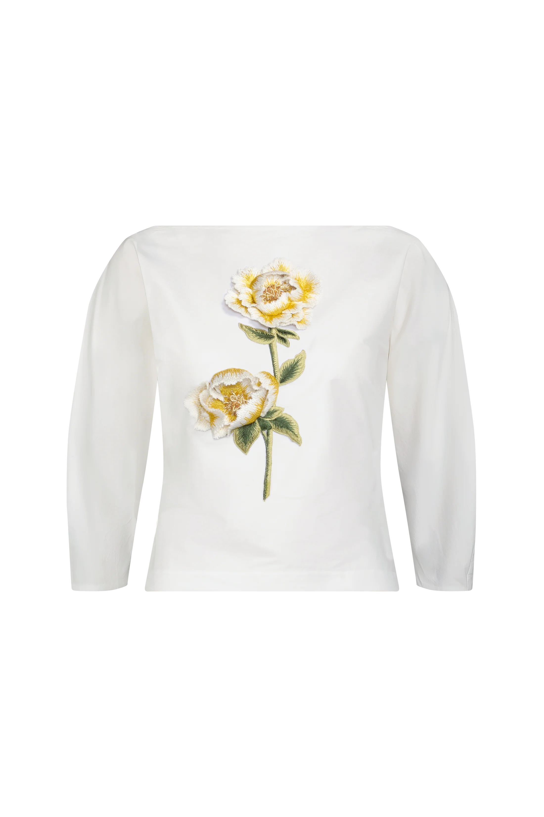3D PEONY EMBROIDERED COTTON POPLIN TOP