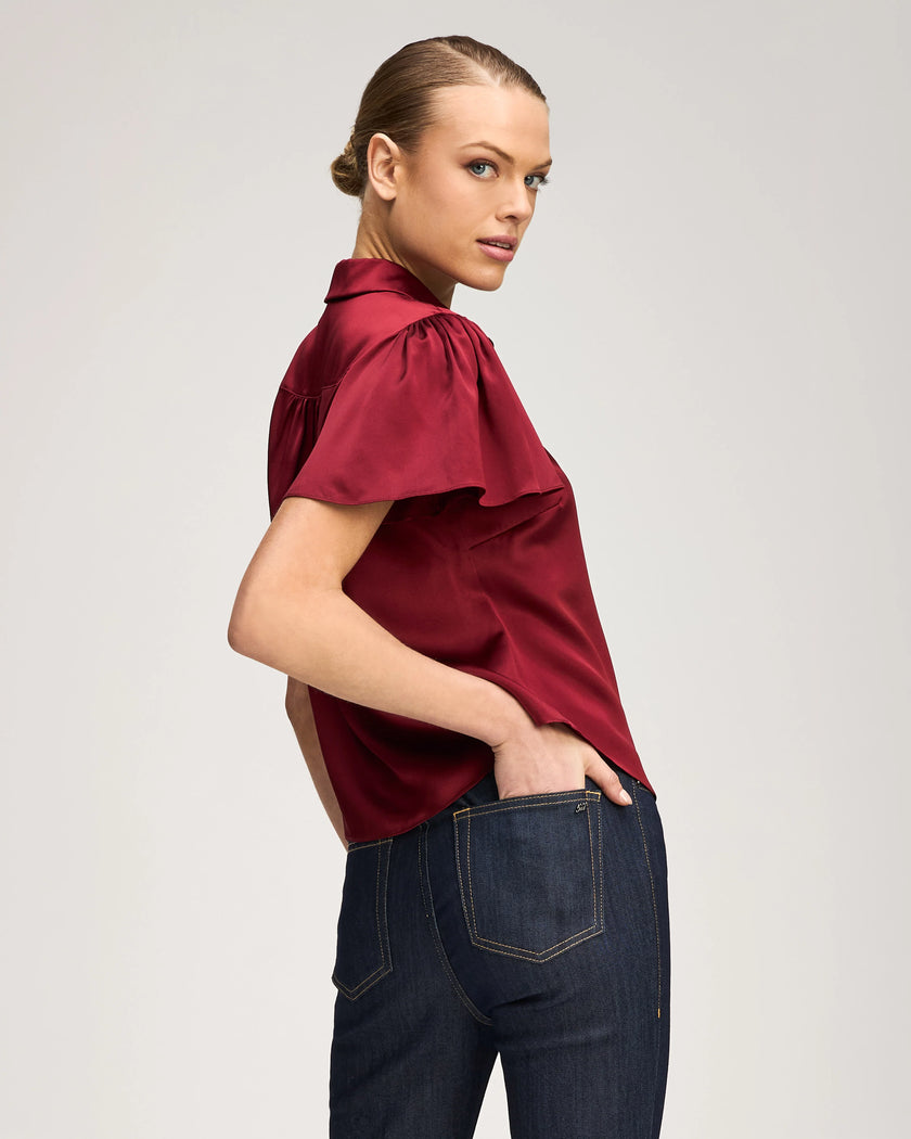 FLUTTER SLEEVE FIONA TOP IN BERRYWINE